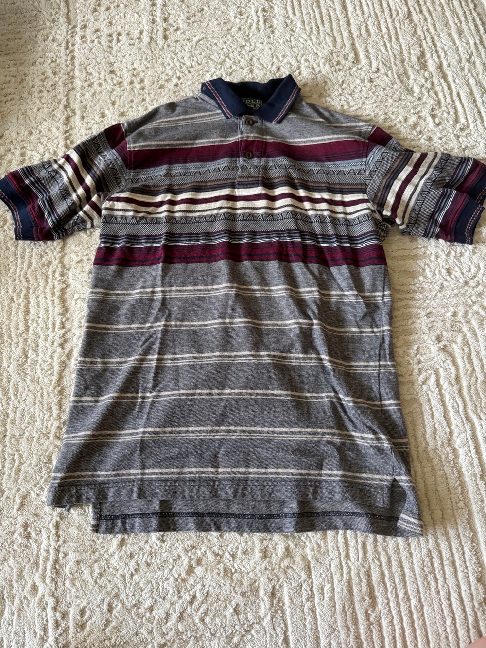 Arnold Palmer Men's Striped Polo Shirt in Gray and Burgundy